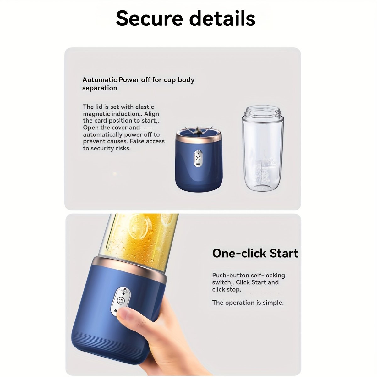 USB juicer with 2 cups, blender for fresh juice with sports lid, cordless multifunctional portable juicer, six-blade fast juicing, smooth fruit and beverage maker, perfect gift for Valentine's Day, Thanksgiving, Christmas, Mother's Day - Image 8