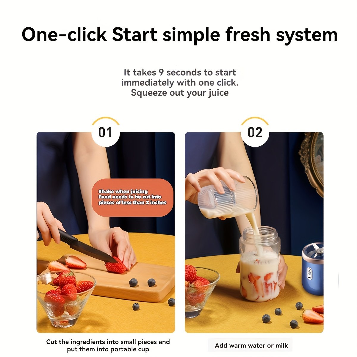 USB juicer with 2 cups, blender for fresh juice with sports lid, cordless multifunctional portable juicer, six-blade fast juicing, smooth fruit and beverage maker, perfect gift for Valentine's Day, Thanksgiving, Christmas, Mother's Day - Image 6