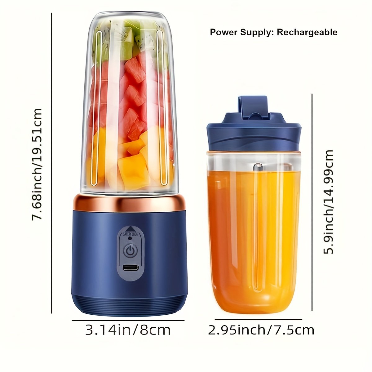 USB juicer with 2 cups, blender for fresh juice with sports lid, cordless multifunctional portable juicer, six-blade fast juicing, smooth fruit and beverage maker, perfect gift for Valentine's Day, Thanksgiving, Christmas, Mother's Day - Image 2