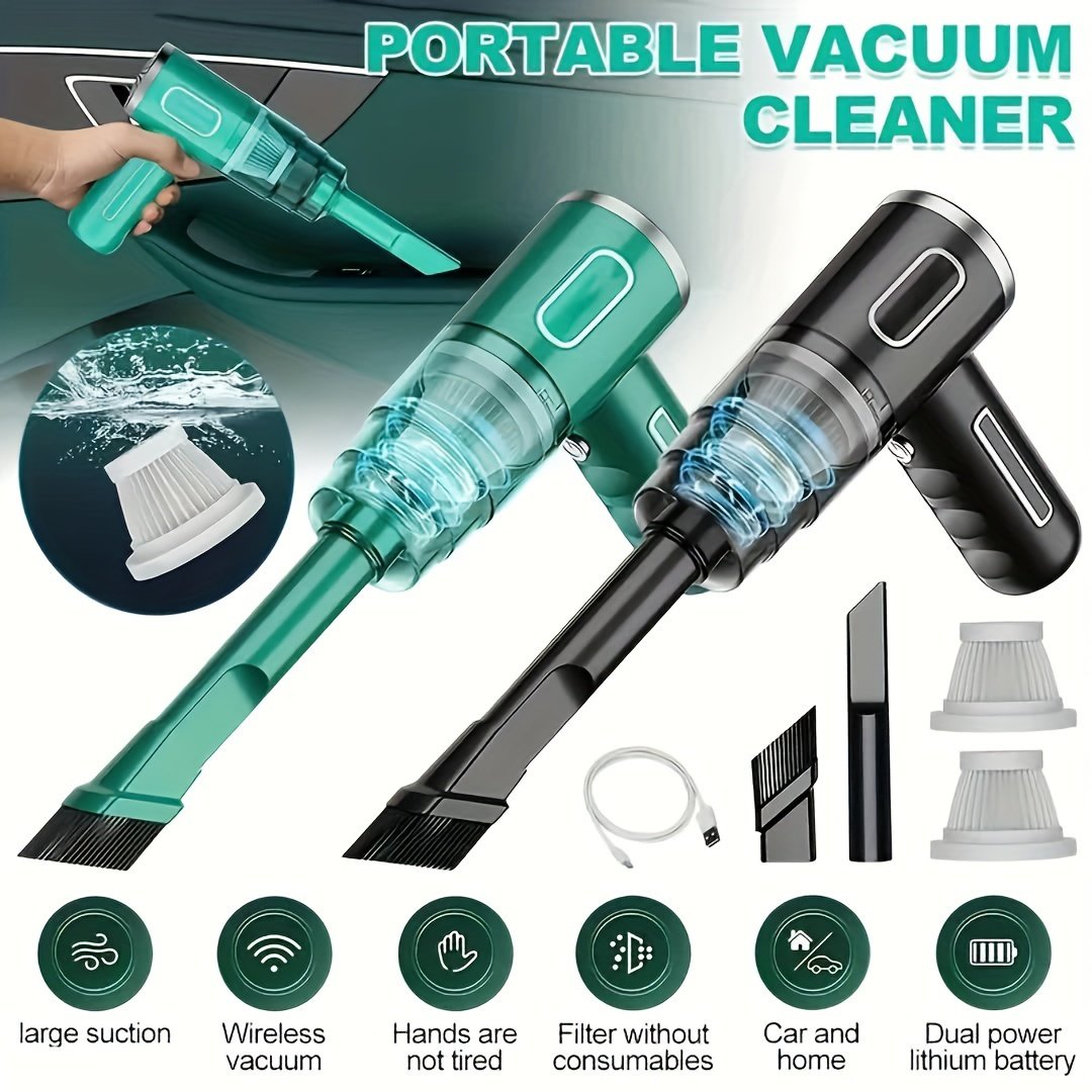 Upgraded Portable Cordless Handheld Vacuum Cleaner, Cyclone Suction Wireless Vacuum for Car/Office/Home Rechargeable Powerful Vacuum with Extended Brush Head Convenient for Cleaning Computer Keyboard Grooves